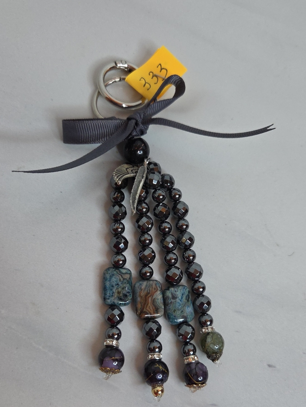 333 - Stone Handmade Gray Beaded Bag Charm